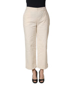 Alpha Studio Beige High Waist Straight Capri Cropped Trouser Pants