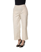 Alpha Studio Beige High Waist Straight Capri Cropped Trouser Pants