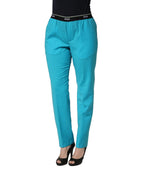 MSGM Blue Wool Mid Waist Tapered Women Trouser Pants