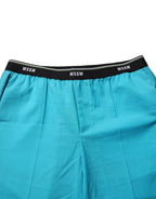 MSGM Blue Wool Mid Waist Tapered Women Trouser Pants