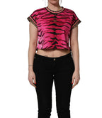 Dolce & Gabbana Pink Zebra Sleeveless Crew Neck Cropped T-shirt