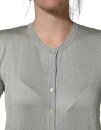 Dolce & Gabbana Green Button Down Silk Long Sleeve Cardigan Sweater