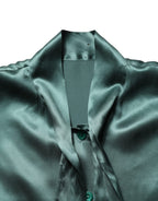 Dolce & Gabbana Dark Green Silk Satin Blouse Neck Tie Top