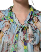 Dolce & Gabbana Light Blue Floral-Print Chiffon Blouse Top