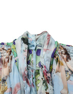 Dolce & Gabbana Light Blue Floral-Print Chiffon Blouse Top