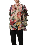 Dolce & Gabbana Multicolor Floral Tie-Neck Silk Chiffon Blouse Top