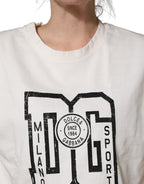 Dolce & Gabbana White Cotton DG Logo Print Cropped Jersey Top