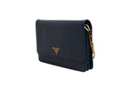 Prada Blue Saffiano Leather Wallet on Chain Clutch Bag