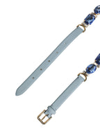 Dolce & Gabbana Blue Leather Crystal Chain Embellished Belt