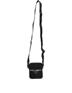 Dolce & Gabbana Black Nylon Rubberized Logo Print Crossbody Borse Bag