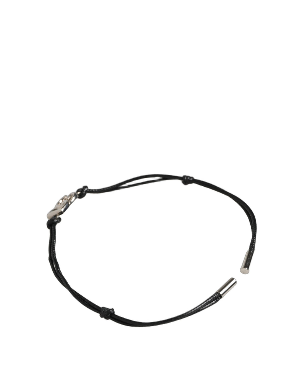 Dolce & Gabbana Black Polyester Cord Silver Tone DG Logo Charm Bracelet