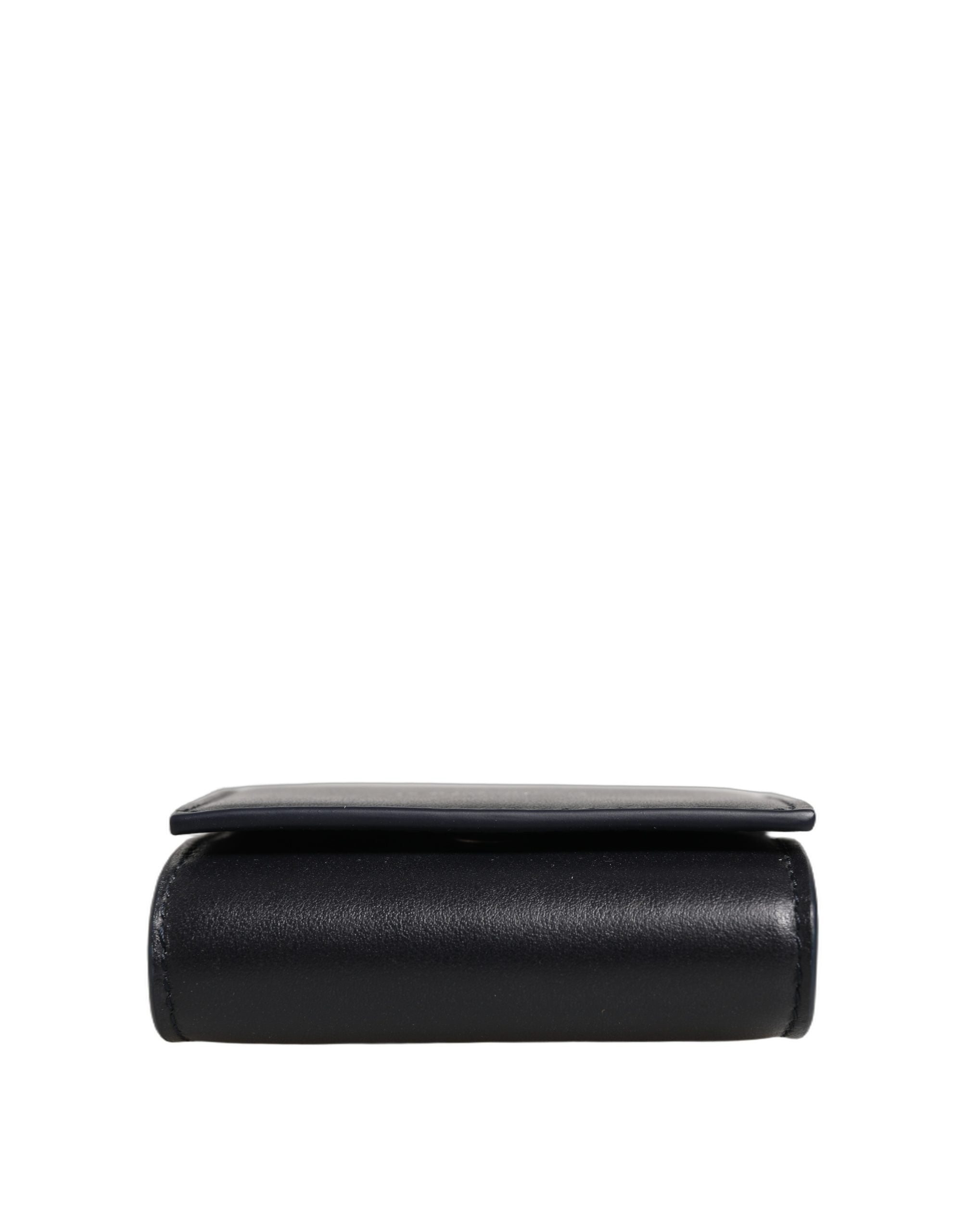 Dolce & Gabbana Black Calfskin Leather Logo Print Bifold CoinPurse Wallet