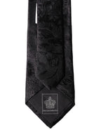Dolce & Gabbana Black Floral Fantasy Silk Adjustable Men Necktie Tie