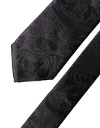 Dolce & Gabbana Black Floral Fantasy Silk Adjustable Men Necktie Tie