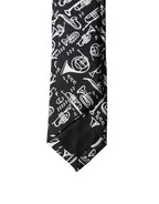 Dolce & Gabbana Black Trumpet Print Silk Adjustable Men Tied Necktie Tie