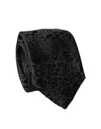 Dolce & Gabbana Black Floral Fantasy Silk Adjustable Men Tied Necktie Tie