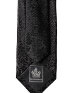 Dolce & Gabbana Black Floral Fantasy Silk Adjustable Men Tied Necktie Tie