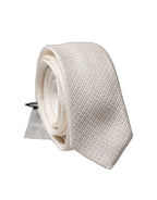 Dolce & Gabbana White Solid Textured Silk Adjustable Men Tied Necktie Tie