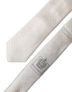 Dolce & Gabbana White Solid Textured Silk Adjustable Men Tied Necktie Tie