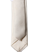 Dolce & Gabbana Off White Solid 100% Silk Adjustable Men Tied Necktie Tie