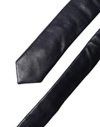 Dolce & Gabbana Black Solid Lamb Leather Adjustable Men Tied Necktie Tie