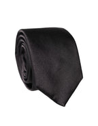 Dolce & Gabbana Black Solid Silk Satin Wide Adjustable Men Necktie Tie