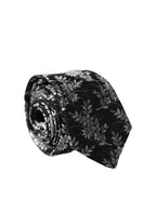 Dolce & Gabbana Black White Floral Silk Adjustable Men Tied Necktie Tie