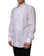 Dolce & Gabbana White Bib Cotton Poplin Dress Formal Shirt