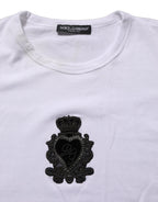 Dolce & Gabbana White Logo Heart Cotton Men Crew Neck T-shirt