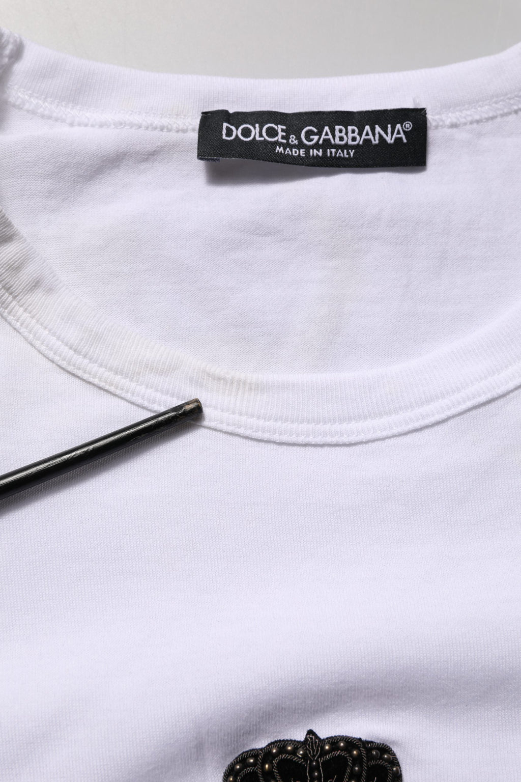 Dolce & Gabbana White Logo Heart Cotton Men Crew Neck T-shirt