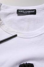 Dolce & Gabbana White Logo Heart Cotton Men Crew Neck T-shirt