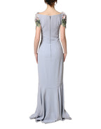 Dolce & Gabbana Light Blue Hydrangea Embellished Cap Sleeve Dress