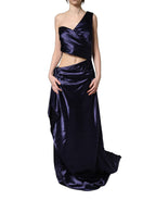 Dolce & Gabbana Navy Blue One Shoulder Evening Gown Dress