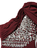 Dolce & Gabbana Maroon Crystal One Shoulder EveningGown Dress