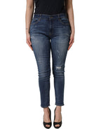 Dolce & Gabbana Blue Tattered Skinny Mid Waist Denim Jeans