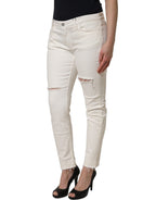 Dolce & Gabbana White Tattered Skinny Cotton Denim Jeans