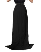 Dolce & Gabbana Black Crystal Embellished High Slit Skirt