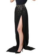 Dolce & Gabbana Black Crystal Embellished High Slit Skirt