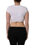Dolce & Gabbana White Logo Embroidered Tie Waist Cropped Top