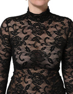 Dolce & Gabbana Black Floral Lace Turtle Neck Long Sleeve Top