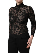 Dolce & Gabbana Black Floral Lace Turtle Neck Long Sleeve Top