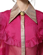 Dolce & Gabbana Fuchsia Sheer Chiffon Buttoned Blouse Top