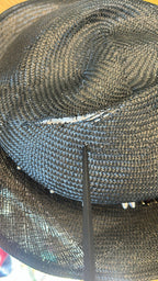 Dolce & Gabbana Black Straw Crystal Embellished Wide Brim Hat