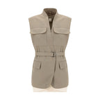 Brunello Cucinelli Beige Cotton Sleveless Jacket