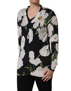Dolce & Gabbana Black Floral Cashmere Silk Cardigan Sweater