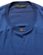 Dolce & Gabbana Blue Silk DG Logo Crew Neck Pullover Sweater
