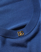 Dolce & Gabbana Blue Silk DG Logo Crew Neck Pullover Sweater