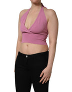 Dolce & Gabbana Pink Halter Neck Fitted Cropped Tank Top