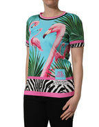 Dolce & Gabbana Multicolor Flamingo ZebraStriped Trim T-shirt