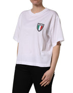 Dolce & Gabbana White Italia Flag Patch Round Neck T-shirt